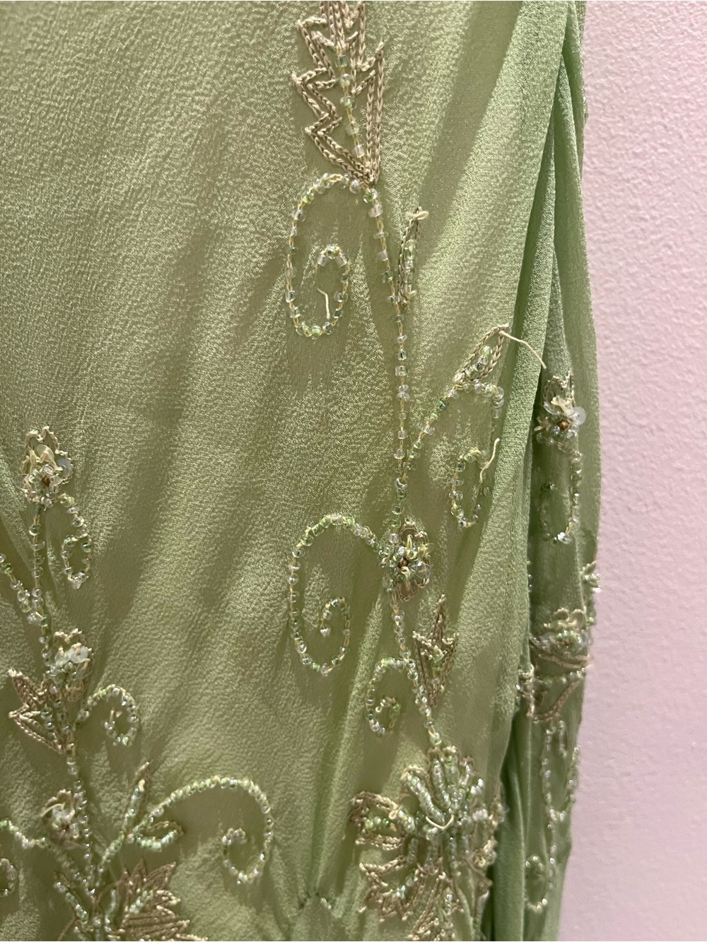 Papell Boutique Evening Vintage Silk Beaded Maxi Dress in Light Green Size 6 - Picture 6 of 7